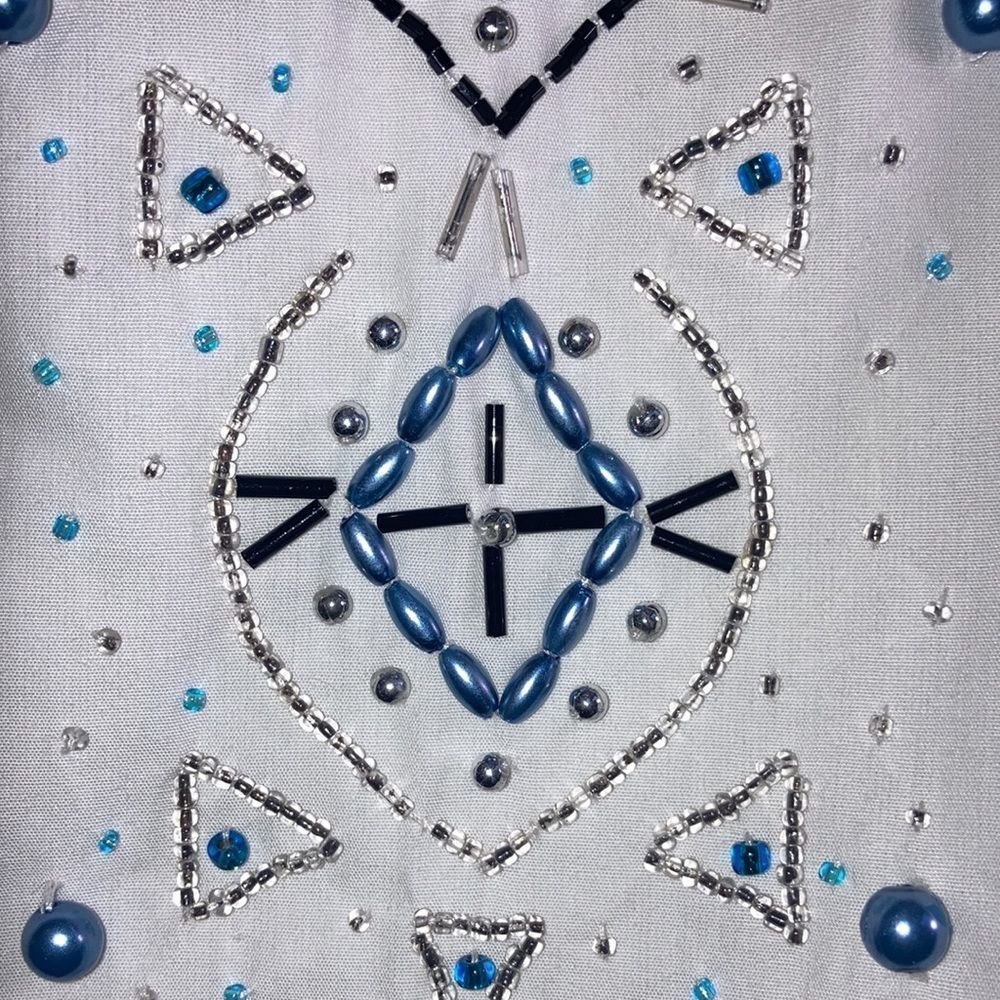 Vintage WestBound White ShortSleeved Buttonup Shirt Meduim with Blue beads - Picture 11 of 13